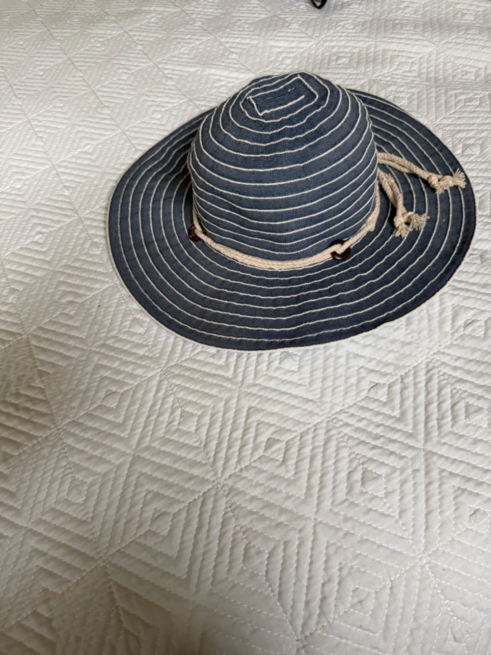 Panama Jack Navy & Cream Striped Wide-Brim Hat